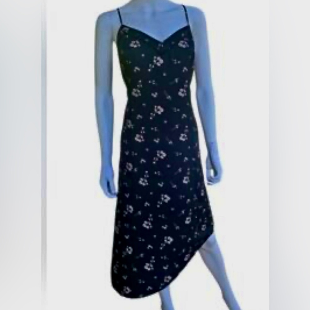 Kaari Blue Women's XS Black Floral Asymmetric Slip Dress Party/Cocktail